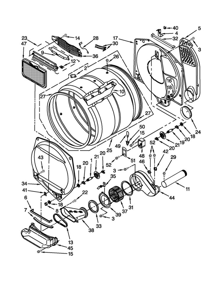 Dryer Bulkhead Parts Diagram and Parts List for MGT3800XW2  Maytag Washer Dryer Combo