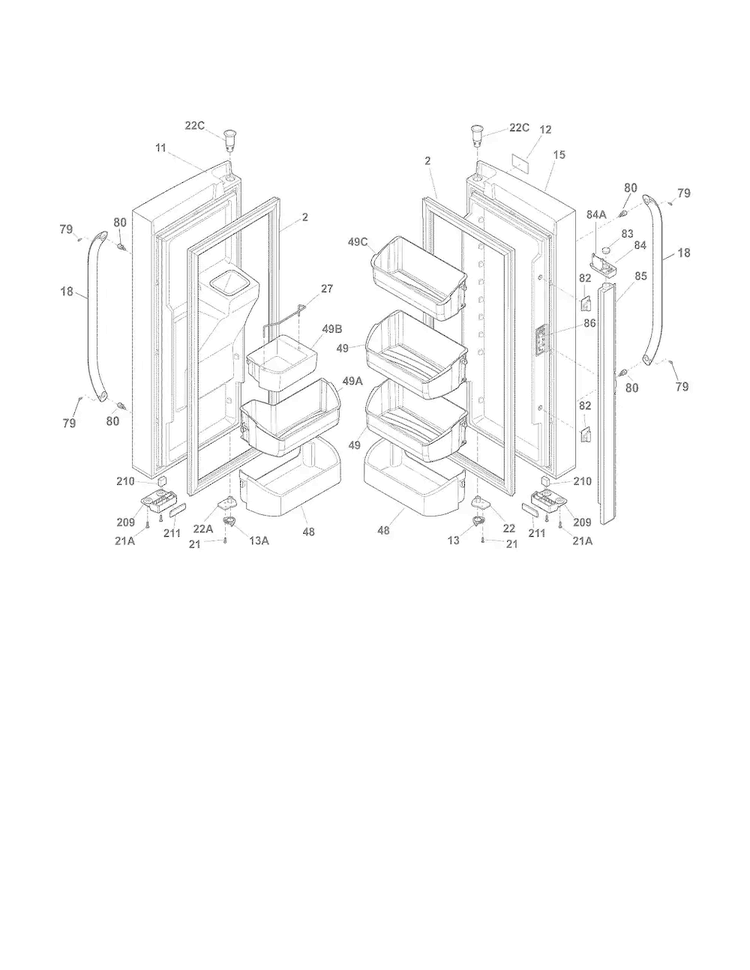 Fresh Food Doors Diagram and Parts List for CFD27WIPB2  Crosley Refrigerator