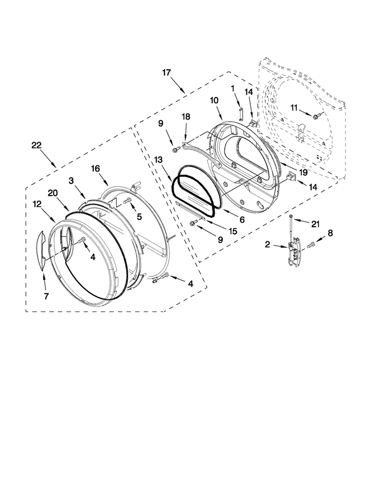 Door Parts Diagram and Parts List for MGDE201YW0  Maytag Dryer