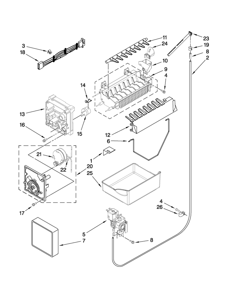 Icemaker Parts Diagram and Parts List for MBF1952VEW1  Maytag Refrigerator
