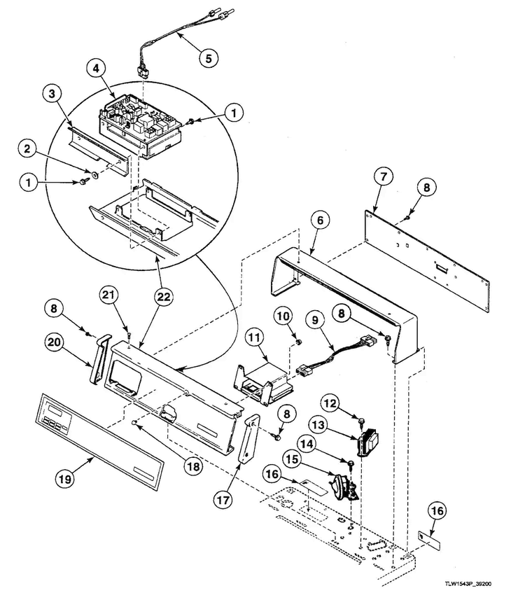 Control Panel Diagram and Parts List for SWTY20WN  Speed Queen Washer