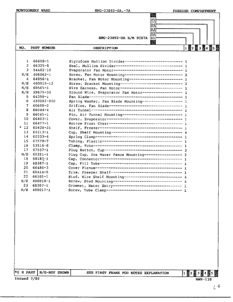Freezer Compartment Page 2 Diagram and Parts List for 23892-OA  Admiral Refrigerator