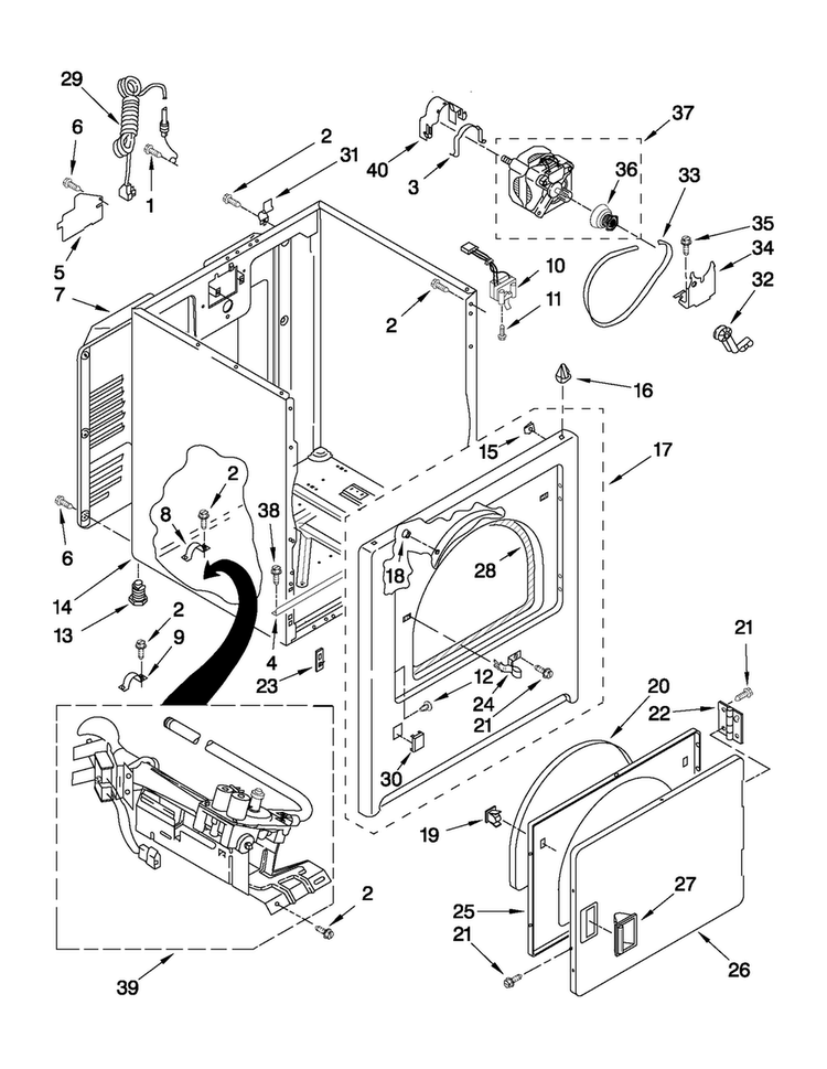 Cabinet Parts Diagram and Parts List for CGD126SXQ1  Crosley Dryer