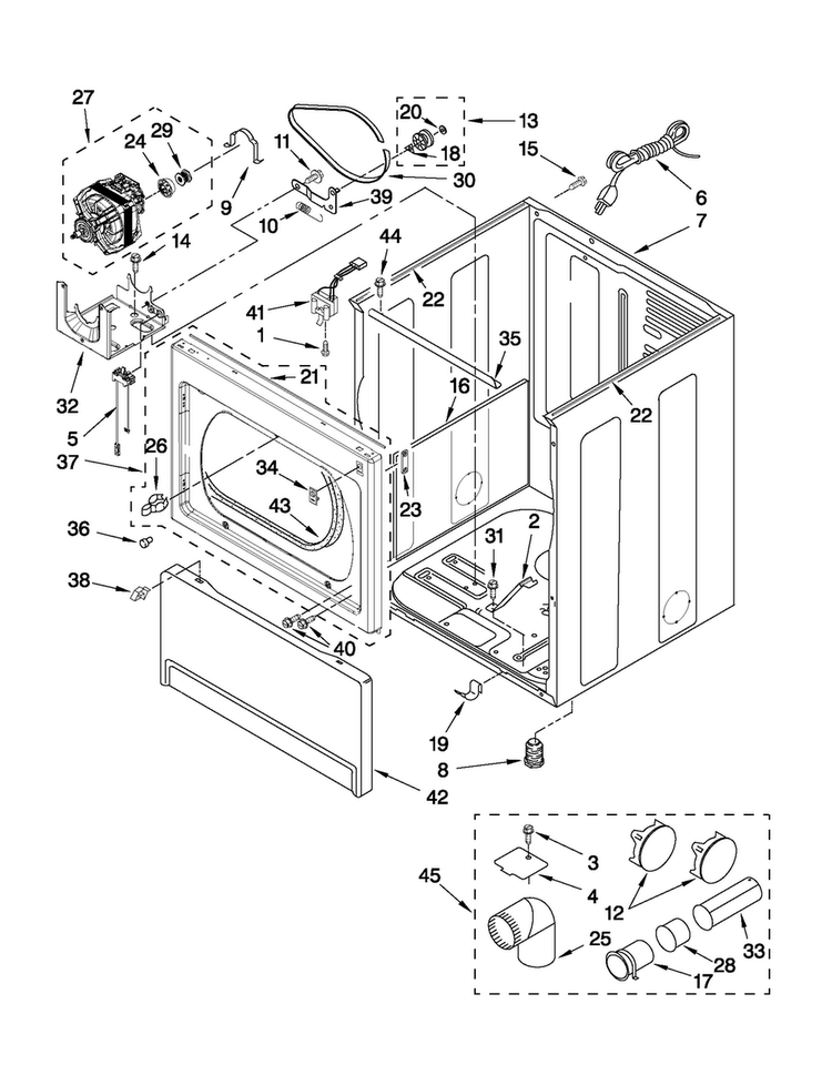 Cabinet Parts Diagram and Parts List for MGDX700XL1  Maytag Dryer