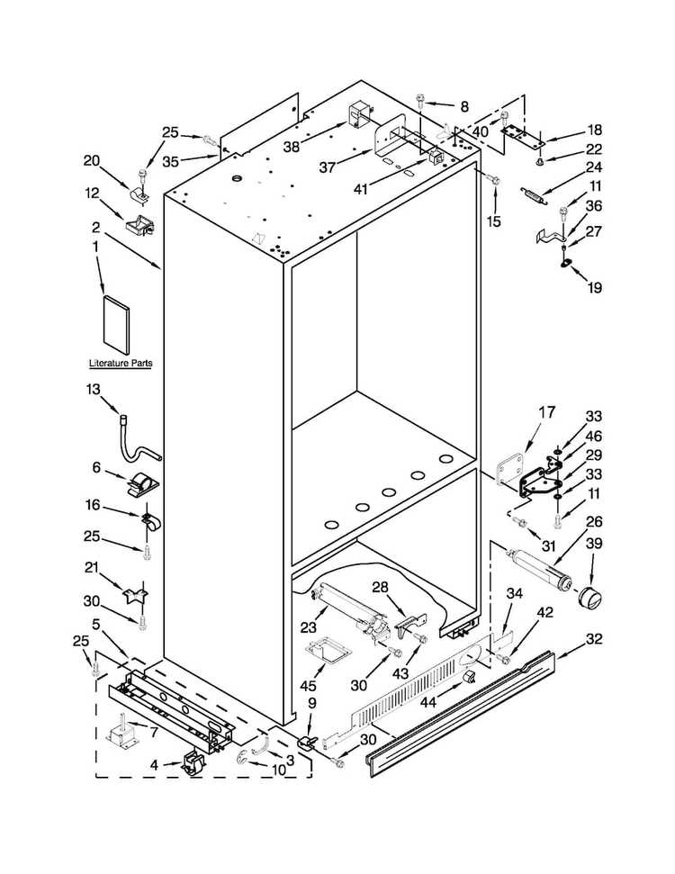 Cabinet Parts Diagram and Parts List for JB36SSFXLA02  Jenn-Air Refrigerator