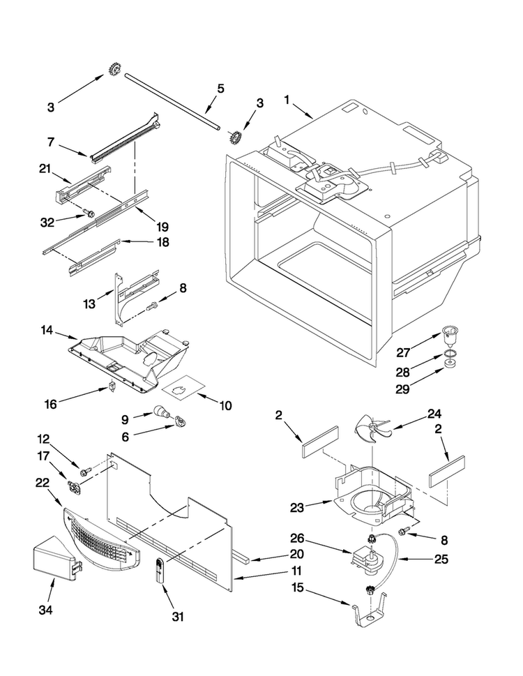 Freezer Liner Parts Diagram and Parts List for MBF1958XES2  Maytag Refrigerator