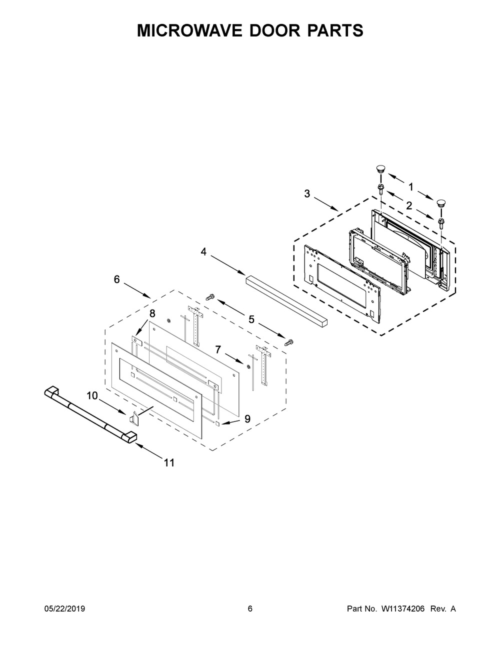 Microwave Door Parts Diagram and Parts List for JMC2430IL02  Maytag Microwave