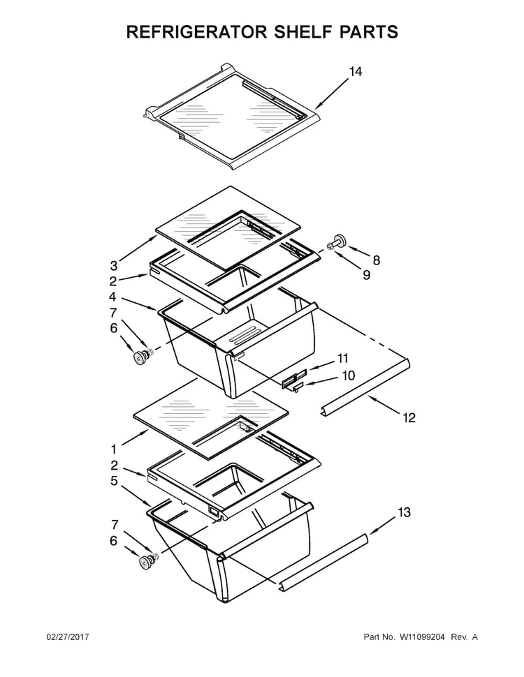 Refrigerator Shelf Parts Diagram and Parts List for ASI2575FRB00  Amana Refrigerator