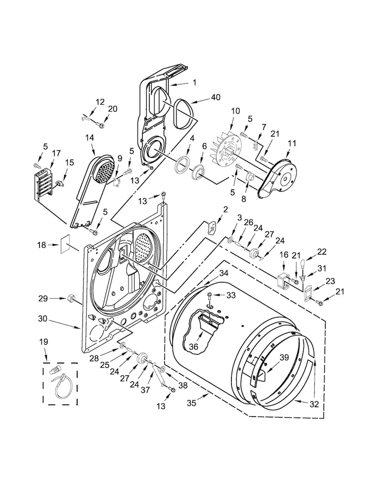 Bulkhead Parts Diagram and Parts List for 7MMEDX655EW0  Maytag Dryer