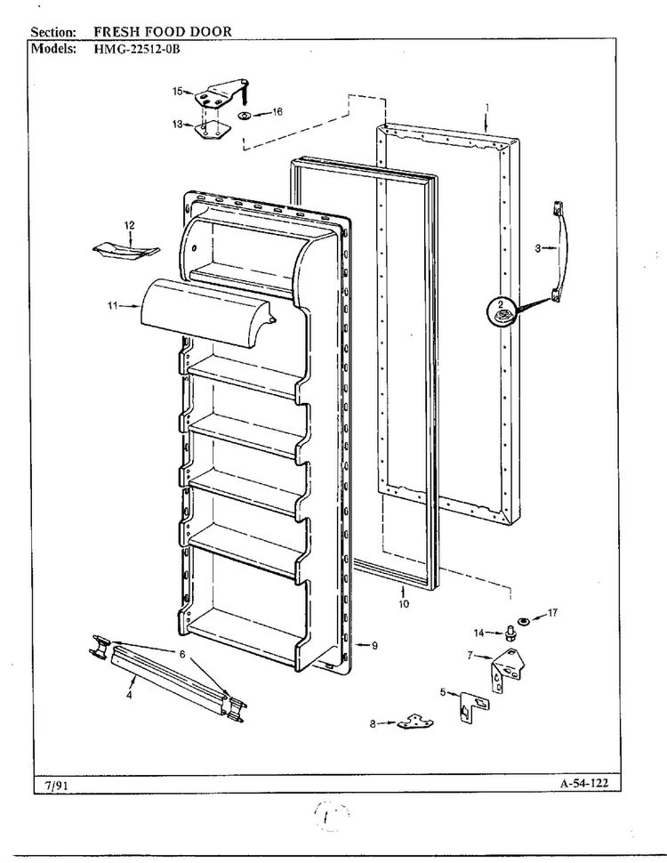 Fresh Food Door Diagram and Parts List for 22512-0B  Admiral Refrigerator