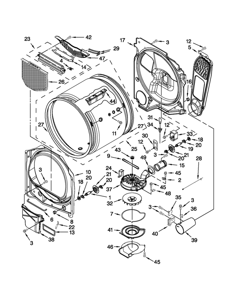 Bulkhead Parts Diagram and Parts List for MGDB750YW3  Maytag Dryer