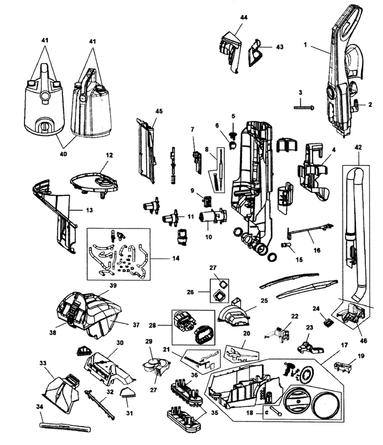 Main Assy Diagram and Parts List for FH50240 SERIES C Hoover Carpet Cleaner