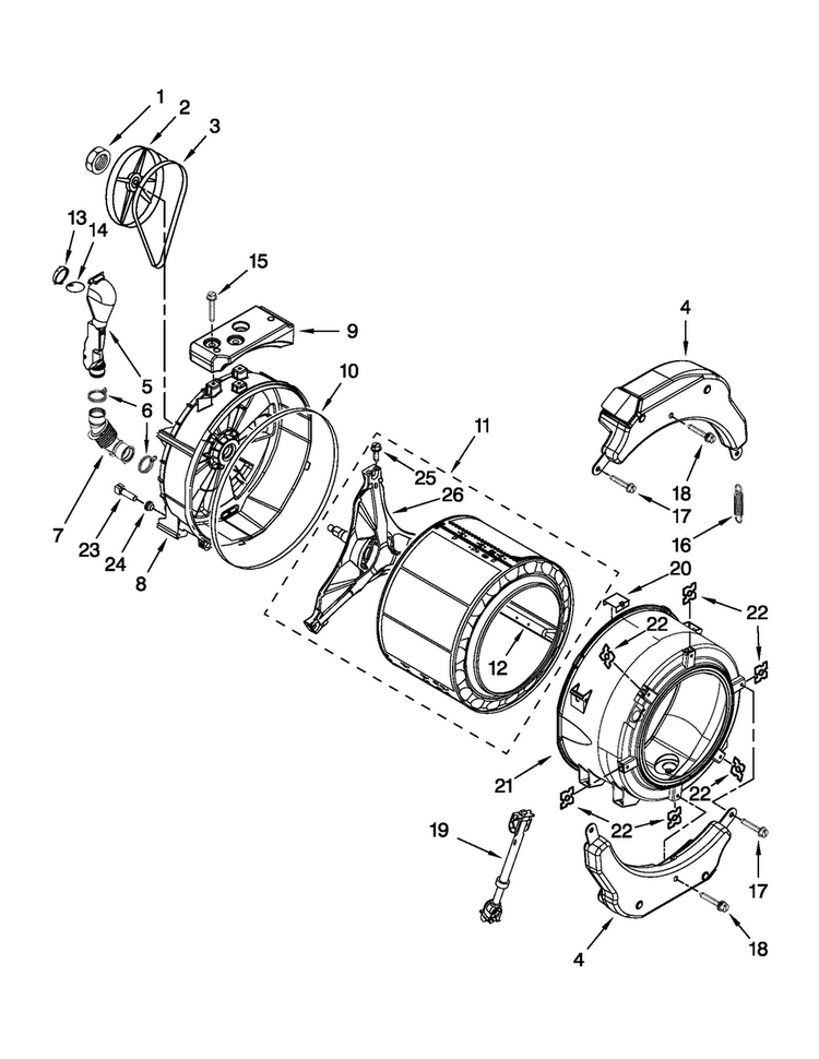 Tub And Basket Parts Diagram and Parts List for MLE20PDBYW0  Maytag Washer Dryer Combo