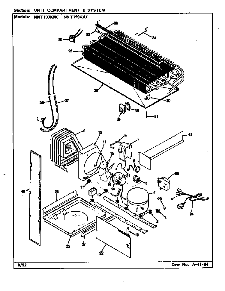 Unit Compartment & System Diagram and Parts List for NNT199KAC CC68A Norge Refrigerator