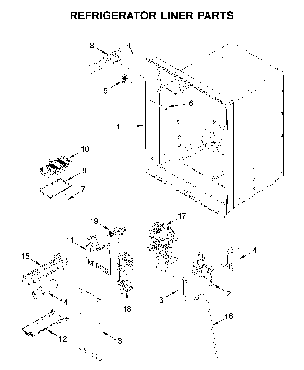 Refrigerator liner parts Diagram and Parts List for MFI2570FEZ08  Maytag Refrigerator