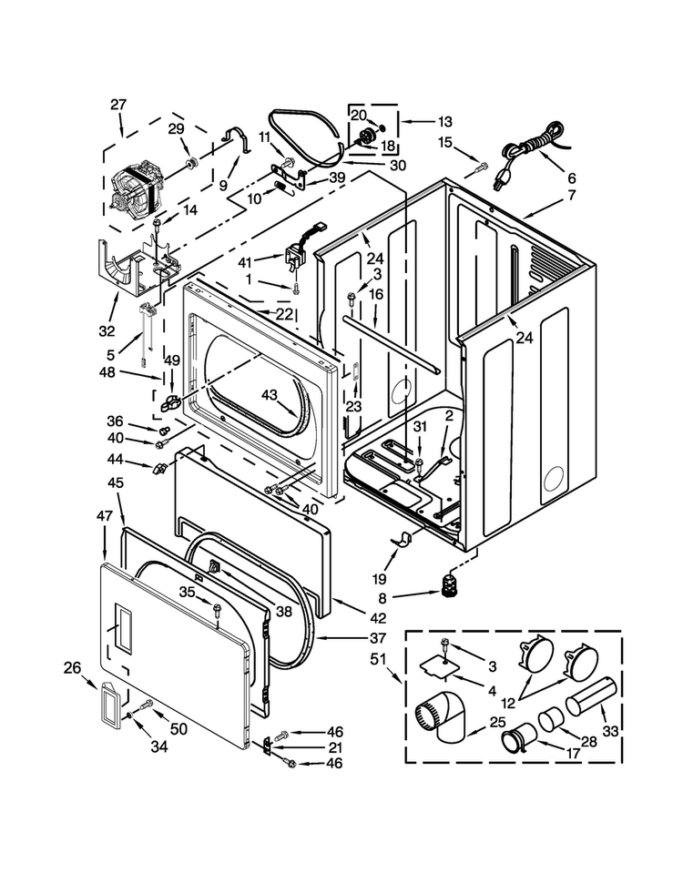 Cabinet Parts Diagram and Parts List for 7MMGDX600BW0  Maytag Dryer