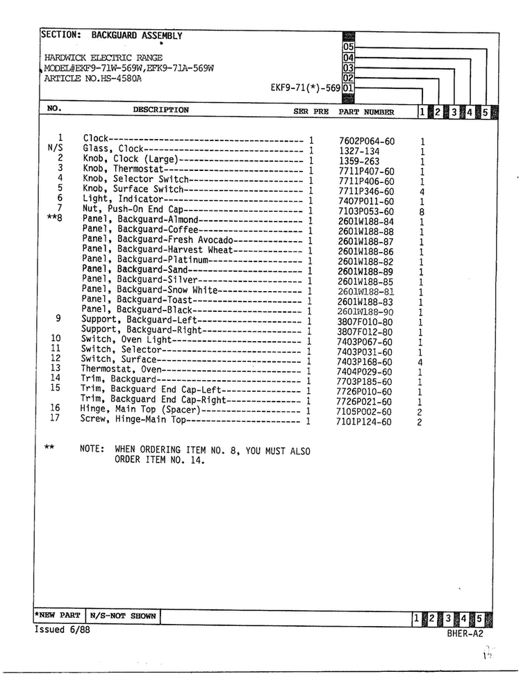 Backguard Assembly Page 2 Diagram and Parts List for 4580A  Hardwick Range