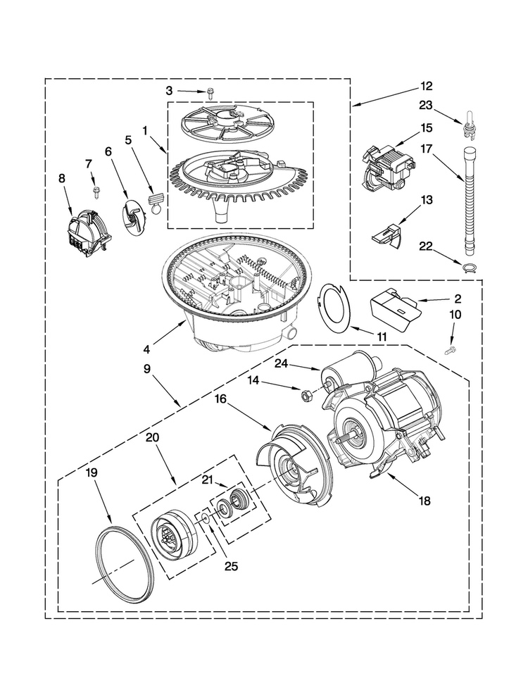 Pump And Motor Parts Diagram and Parts List for ADB1400AWB0  Amana Dishwasher