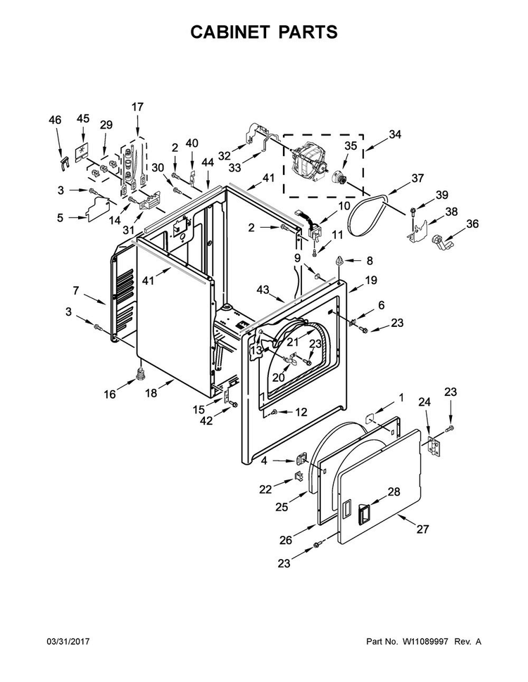 Cabinet Parts Diagram and Parts List for 7MMEDC300DW1  Maytag Dryer