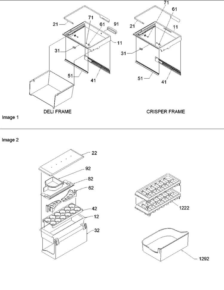 Crisper & Deli Frame Assy Diagram and Parts List for BB20VPSE-P1321308WB  Amana Refrigerator