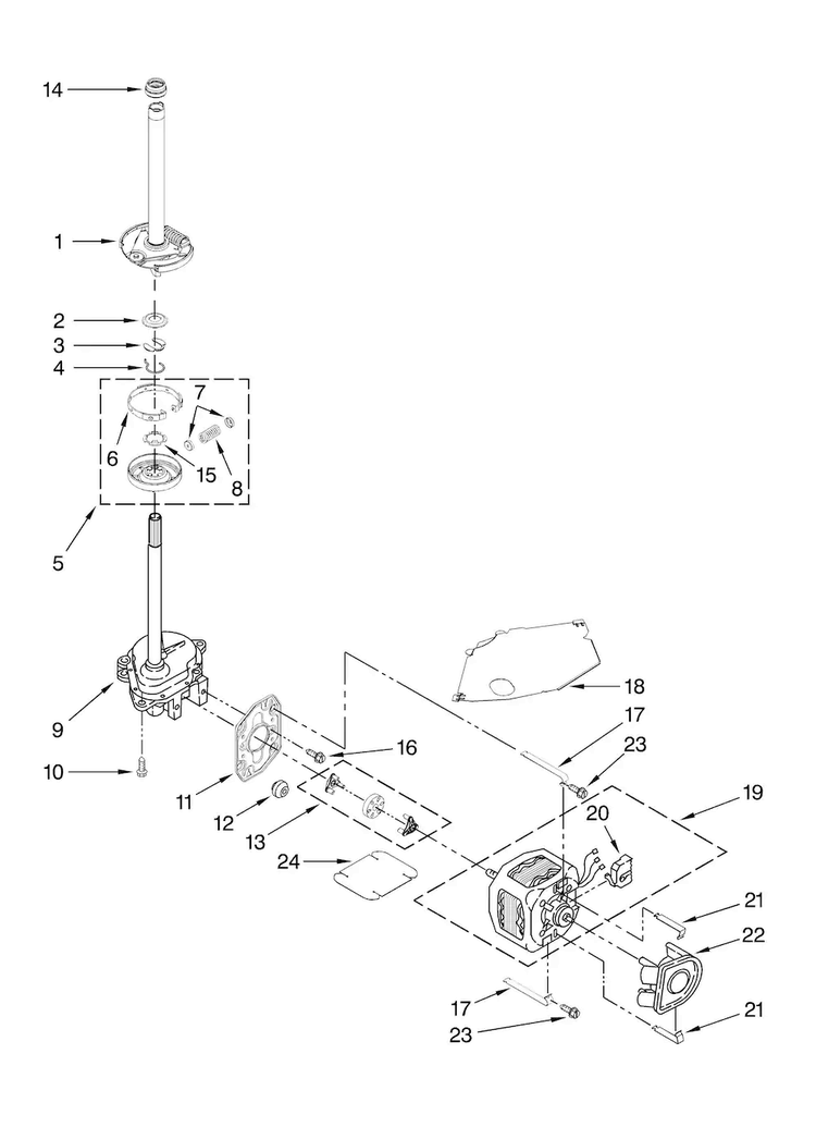 Brake, Clutch, Gearcase, Motor And Pump Parts Diagram and Parts List for ATW4475VQ0  Admiral Washer