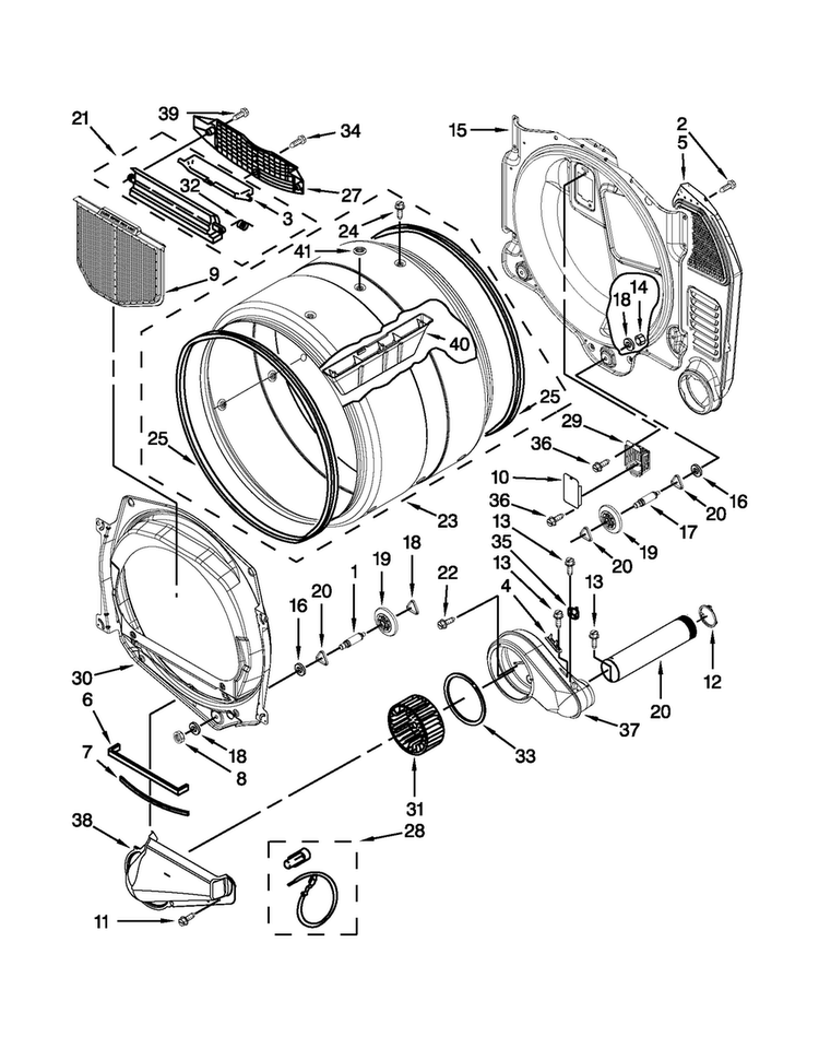 Bulkhead And Blower Parts Diagram and Parts List for MLE20PDBGW0  Maytag Washer Dryer Combo