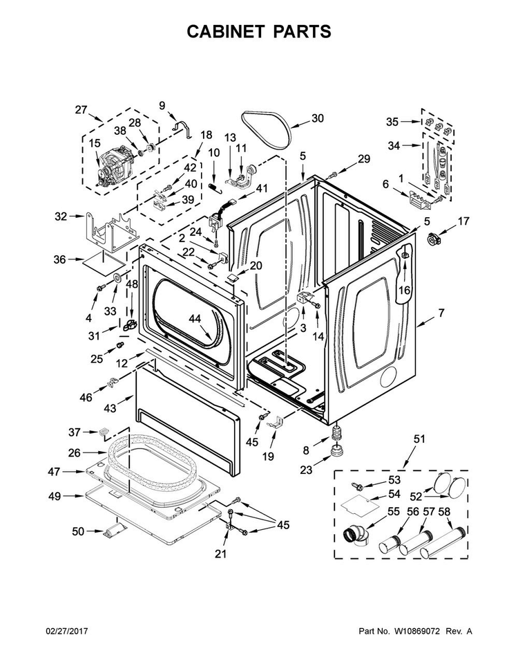 Cabinet Parts Diagram and Parts List for MDE20CSAGW0  Maytag Dryer