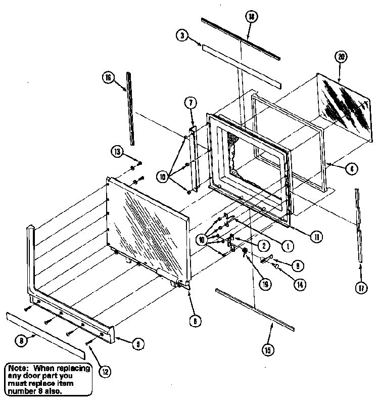 Door Diagram and Parts List for CM410PE  Crosley Microwave
