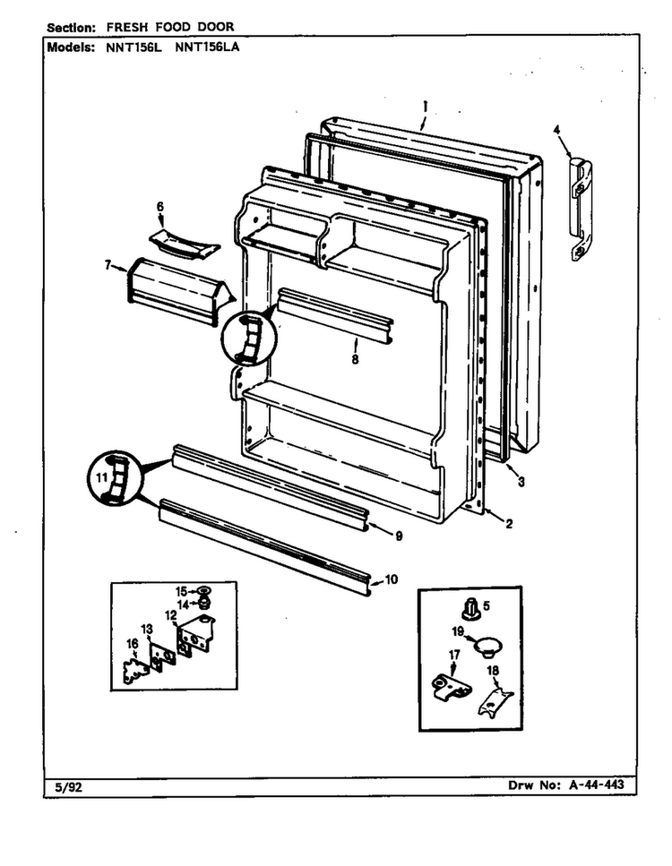 Fresh Food Door Diagram and Parts List for NNT156L CC02A Maytag Refrigerator