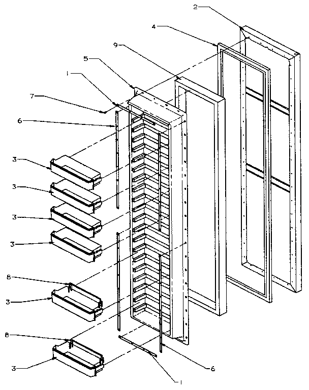 Freezer Door Diagram and Parts List for SX25N-P1162704W  Amana Refrigerator