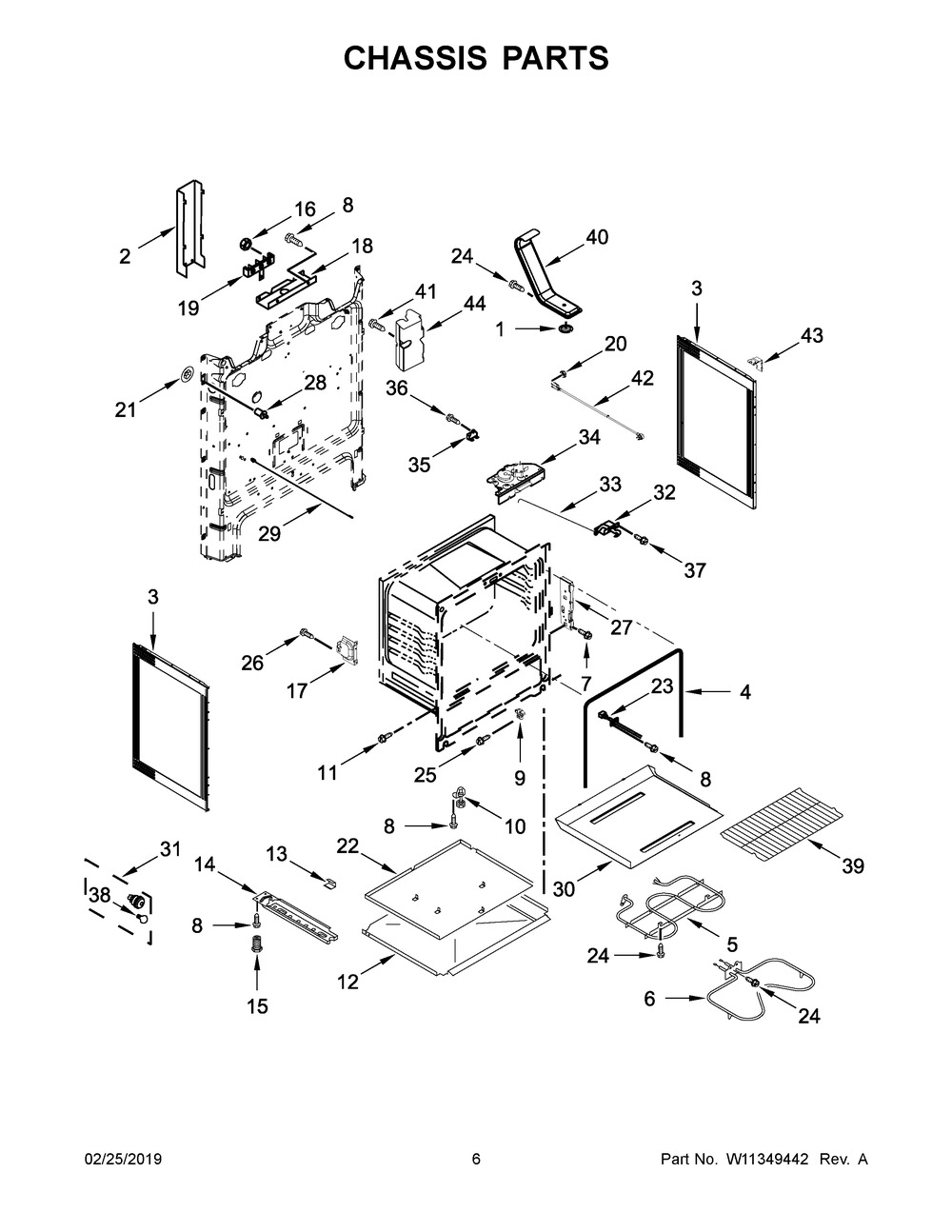 Chassis Parts Diagram and Parts List for YMER6600FW2  Maytag Range