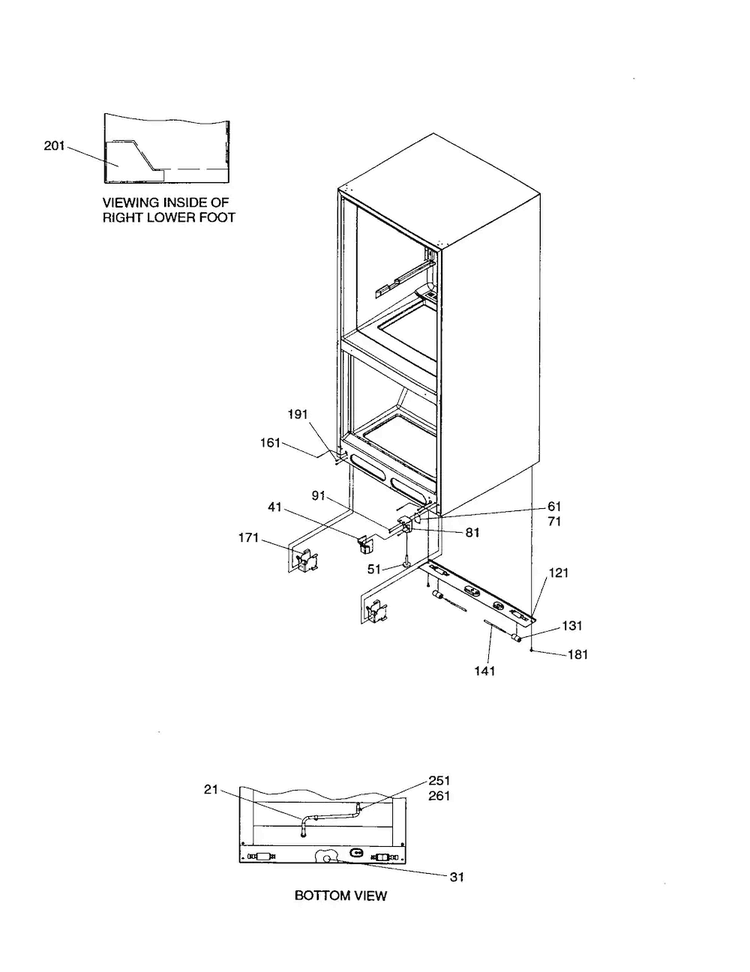 Insulation And Roller Diagram and Parts List for BR18V1C-P1320707WC  Amana Refrigerator