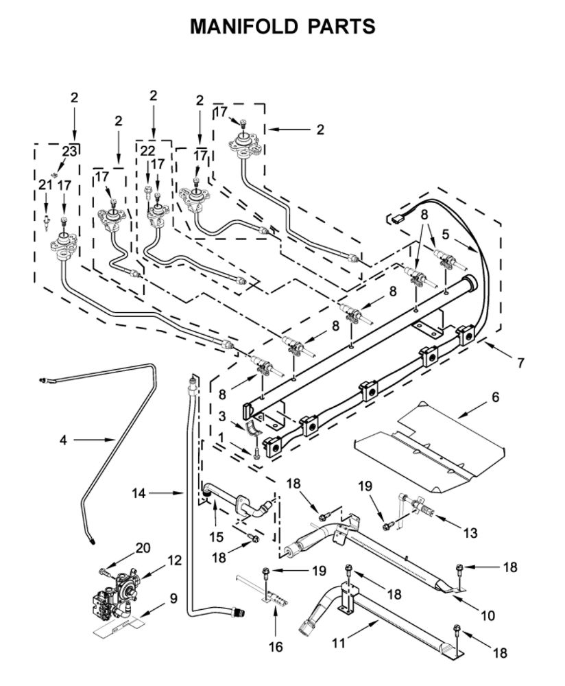 Manifold Parts Diagram and Parts List for MGR8800FZ1  Maytag Range