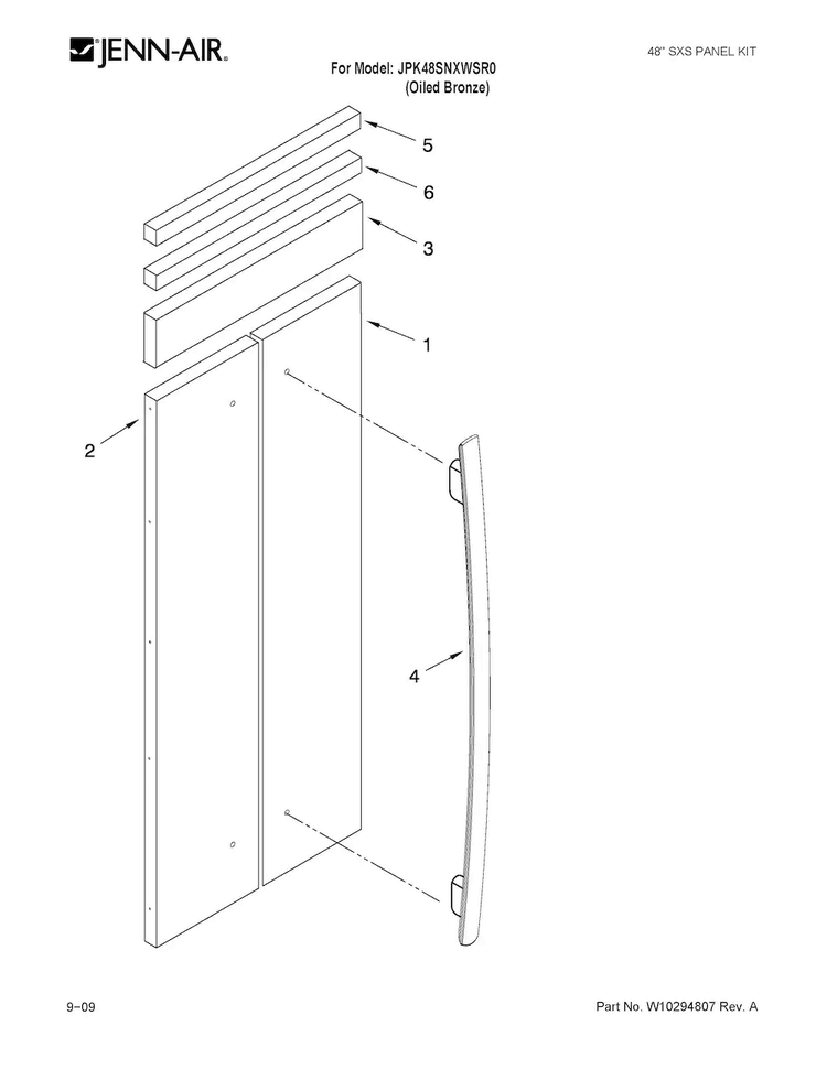 Panel Kit Parts Diagram and Parts List for JPK48SNXWSR0  Jenn-Air Refrigerator