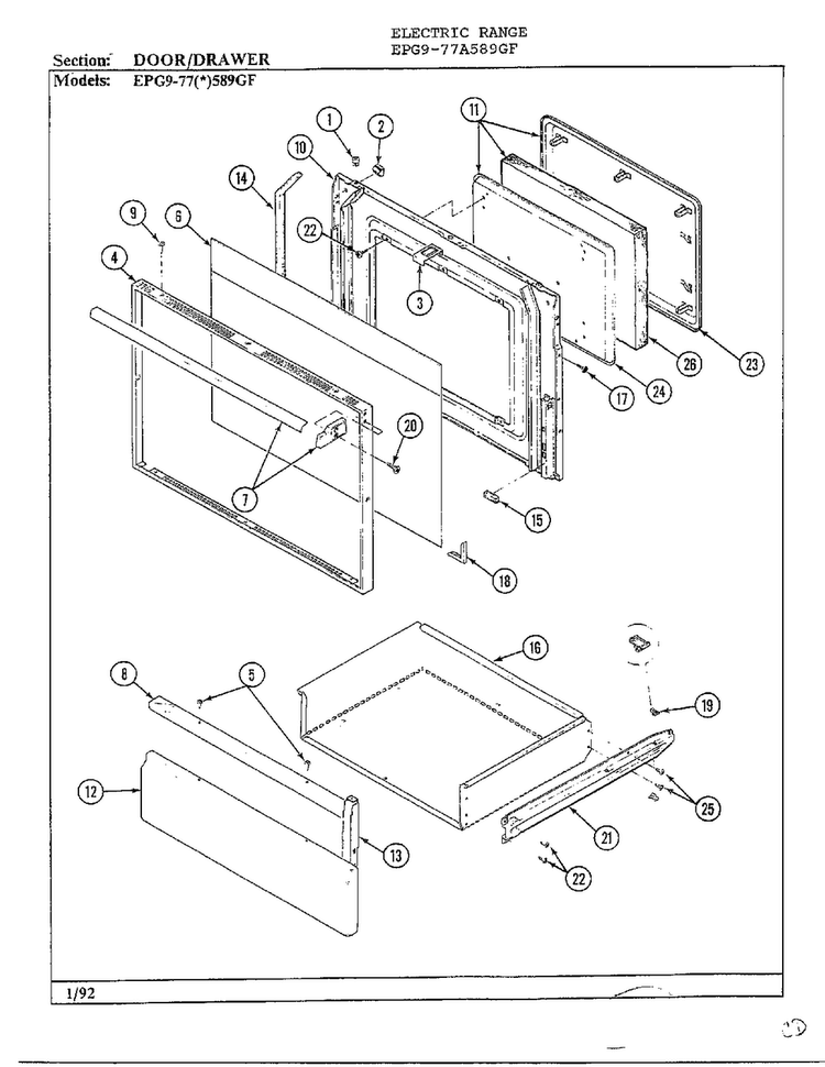 Door/drawer Diagram and Parts List for EPG9-77(*)589GF  Hardwick Range