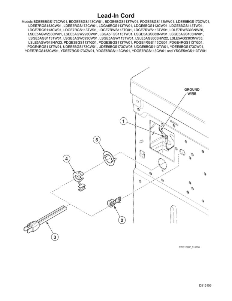 Lead-In Cord Diagram and Parts List for LSGE5AGW113TW01 1912999999 Speed Queen Dryer