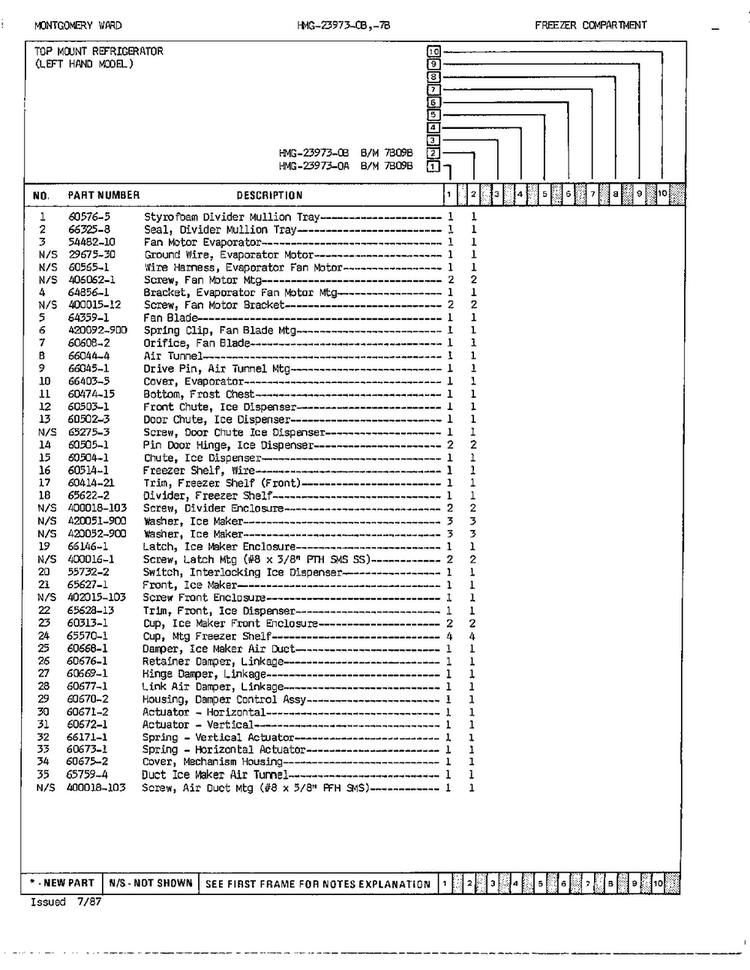 Freezer Compartment Page 2 Diagram and Parts List for 23973A  Admiral Refrigerator