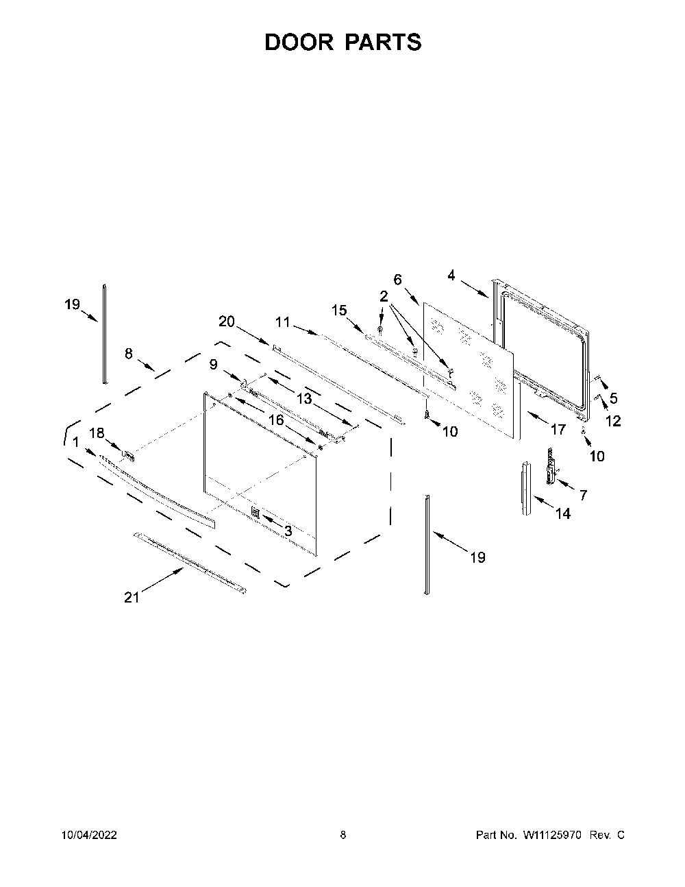 Door Parts Diagram and Parts List for 66475223710  Kenmore Range