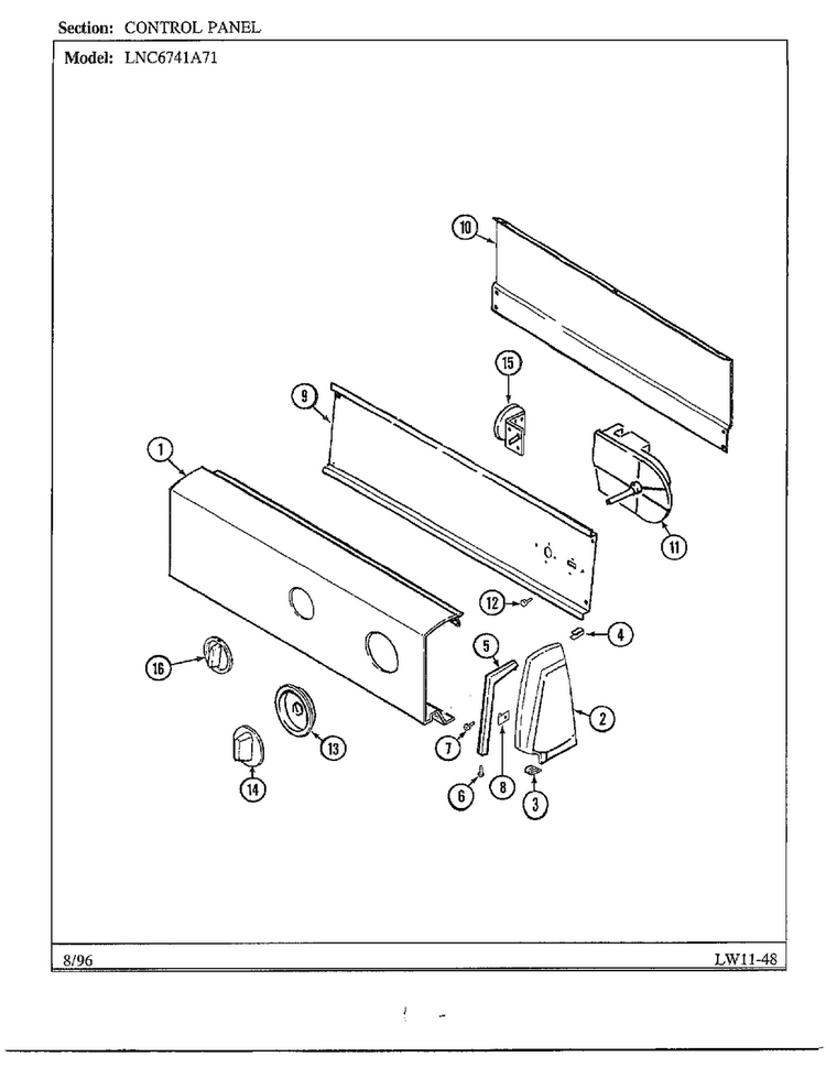 Control Panel Diagram and Parts List for 6741A71  Norge Washer