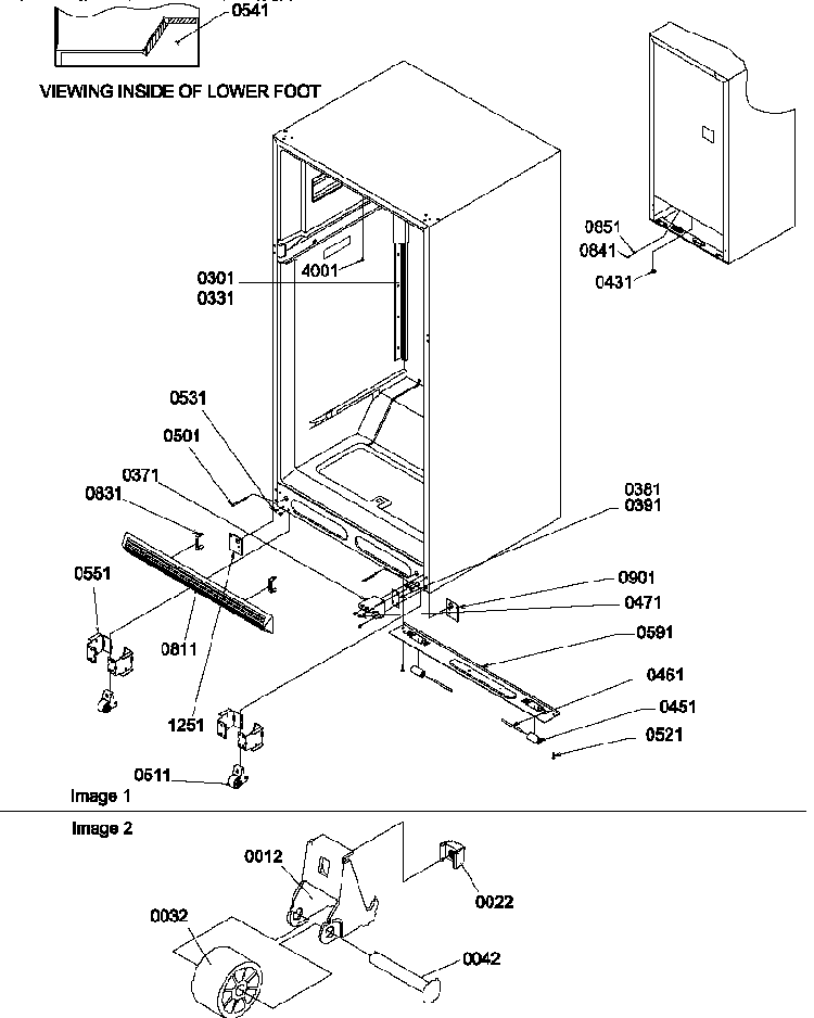 Ladders, Lower Cabinet And Rollers Diagram and Parts List for TC18V2L-P1318004WL  Amana Refrigerator
