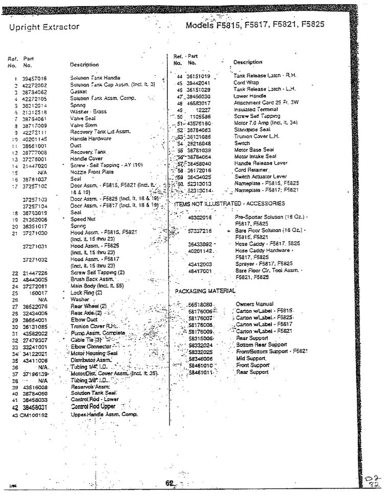 Upright Extractor Page 2 Diagram and Parts List for 58150  Hoover Upright Vacuum
