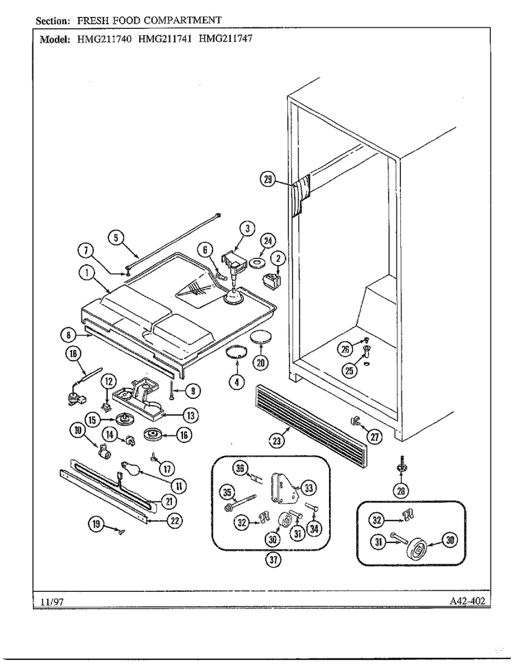 Fresh Food Compartment Diagram and Parts List for 211740  Admiral Refrigerator