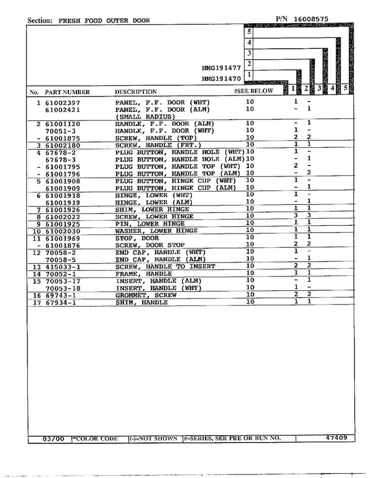 Fresh Food Outer Door Page 2 Diagram and Parts List for HMG191470  Admiral Refrigerator