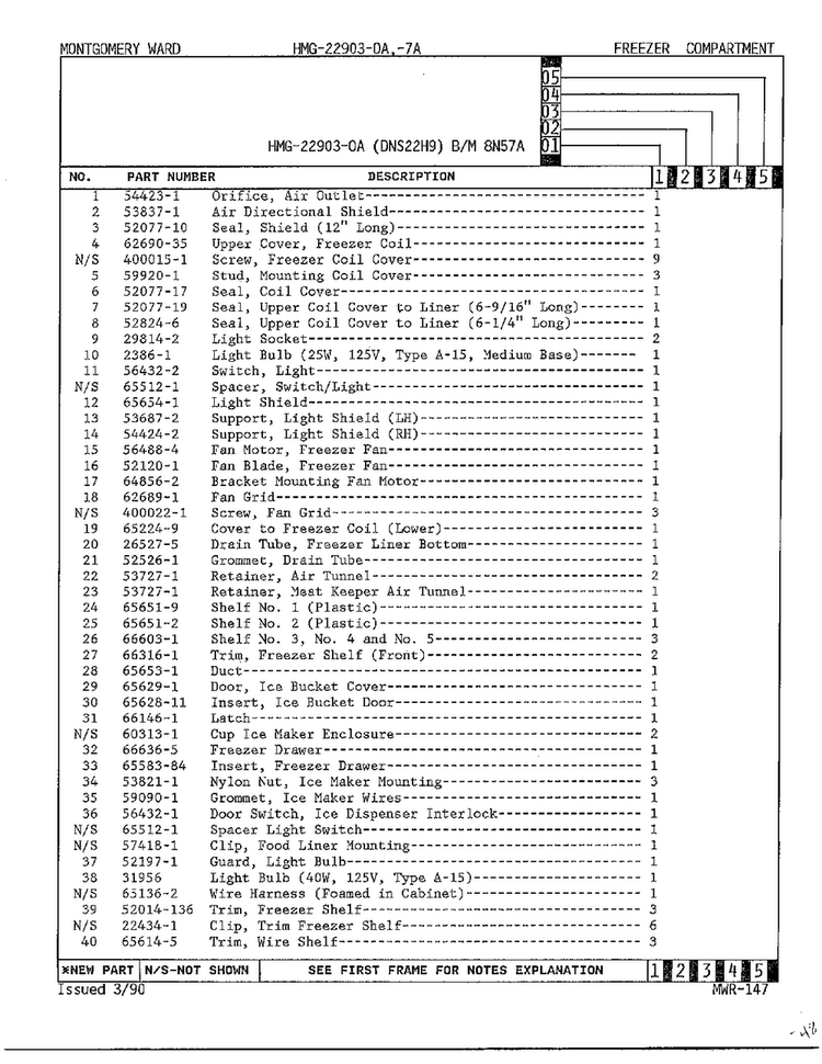 Freezer Compartment Page 2 Diagram and Parts List for 22903-OA  Admiral Refrigerator