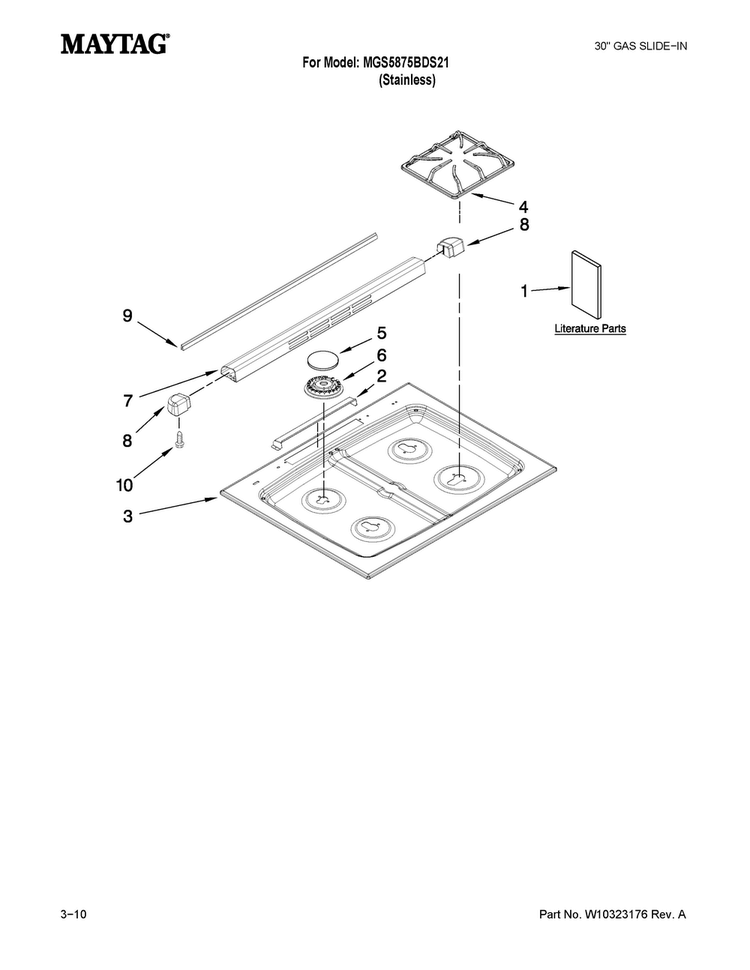 Cooktop Parts Diagram and Parts List for MGS5875BDS21  Maytag Range