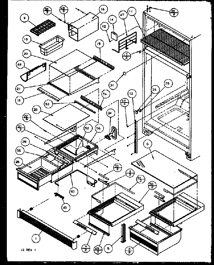 Refrigerator Shelving And Drawers Diagram and Parts List for 85161W-P1117111WW  Amana Refrigerator