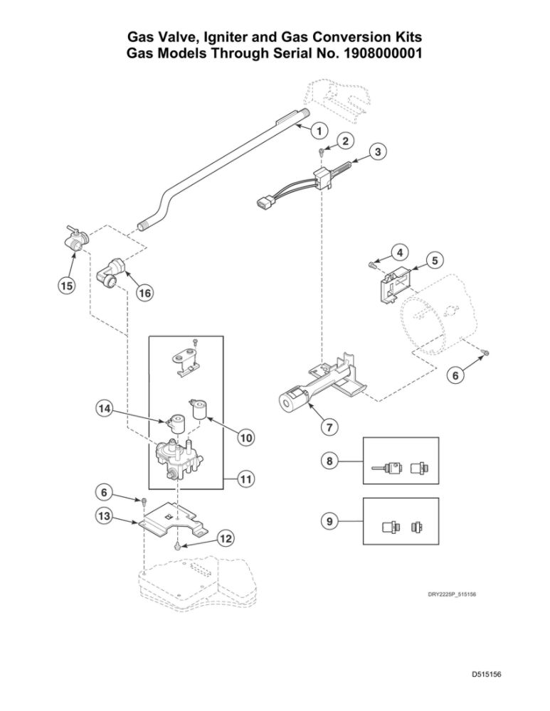 Gas Valve/Igniter/Gas Conversion Kits 1 Diagram and Parts List for LSGE5AGW113TW01 1912999999 Speed Queen Dryer