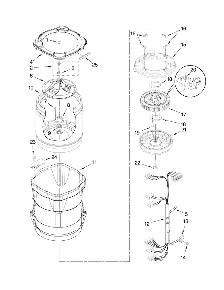 Motor, Basket And Tub Parts Diagram and Parts List for MVWB450WQ0  Maytag Washer