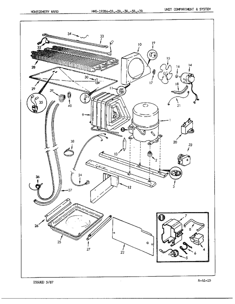 Unit Compartment/system Diagram and Parts List for 19284A  Admiral Refrigerator