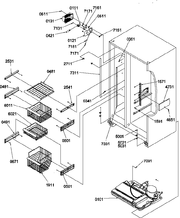 Freezer Shelves And Light Diagram and Parts List for SRDE520SW-P1183103WW  Amana Refrigerator